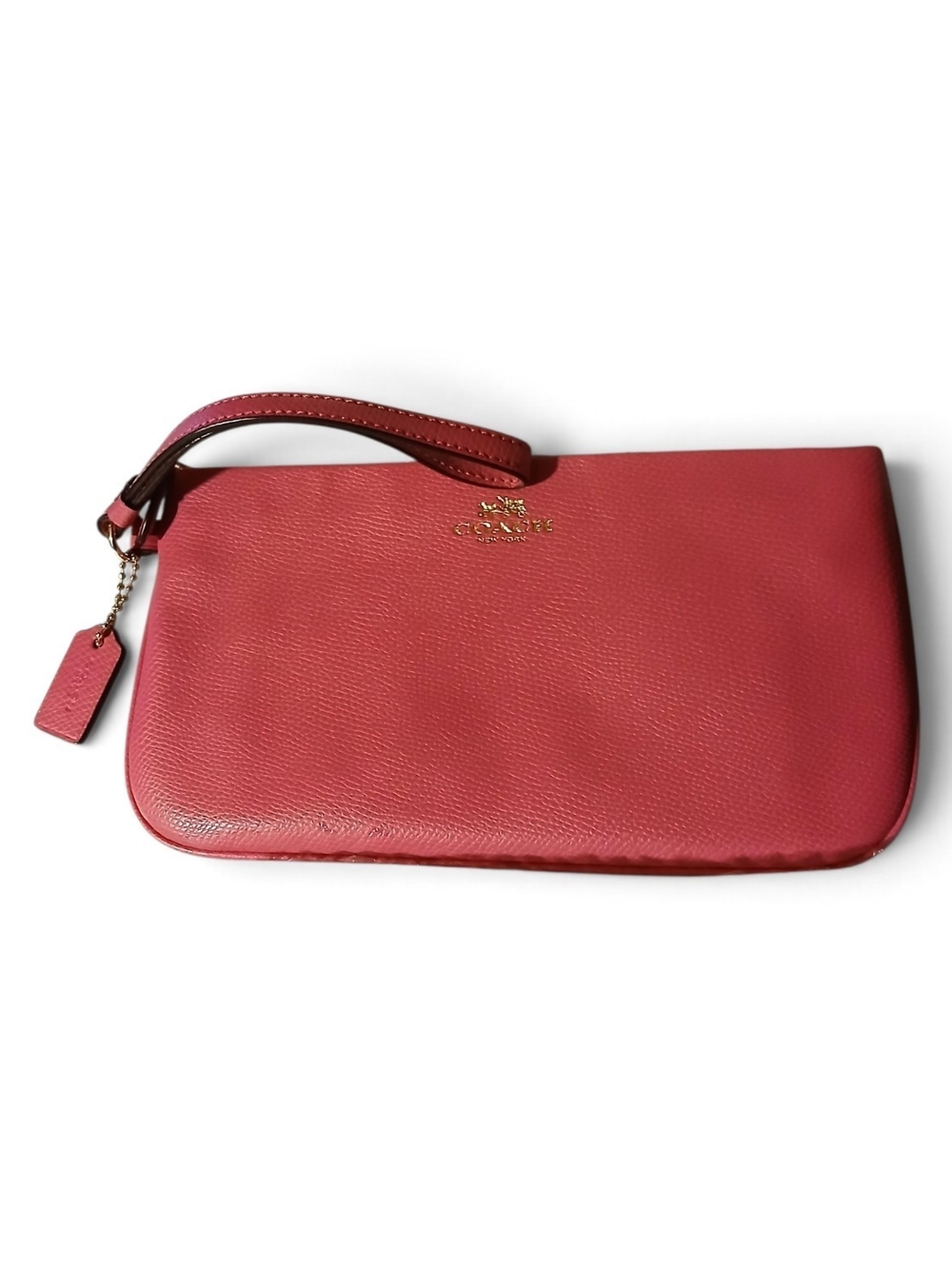 Coach Pink Leather Wristlet Clutch with Gold Logo